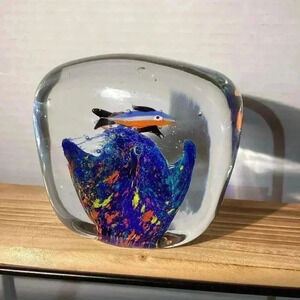 Murano art glass fish aquarium paperweight, mid century